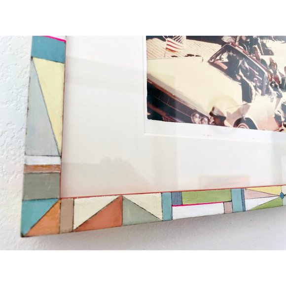 Hand Painted Chalk Paint Pastel Multi Color Geometric Pattern Wood Frame 12x15 - Picture 3 of 8